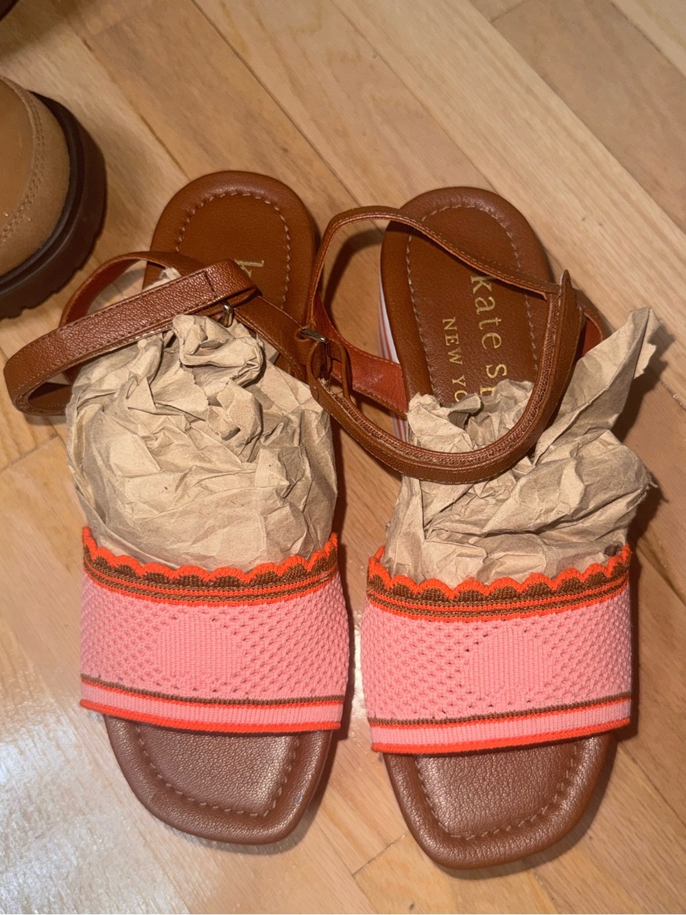 Kate Spade Kids Pink & Brown Strappy Sandals